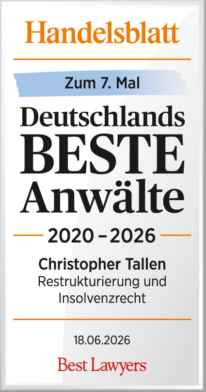 Handelsblatt Deutschlands Beste Anwälte 2020–2026 – zum 7. Mal – Christopher Tallen